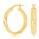 Italian 14k Yellow Gold Basket Weave 4mm 0.75" Diameter Round Hoop Earrings 1.6g