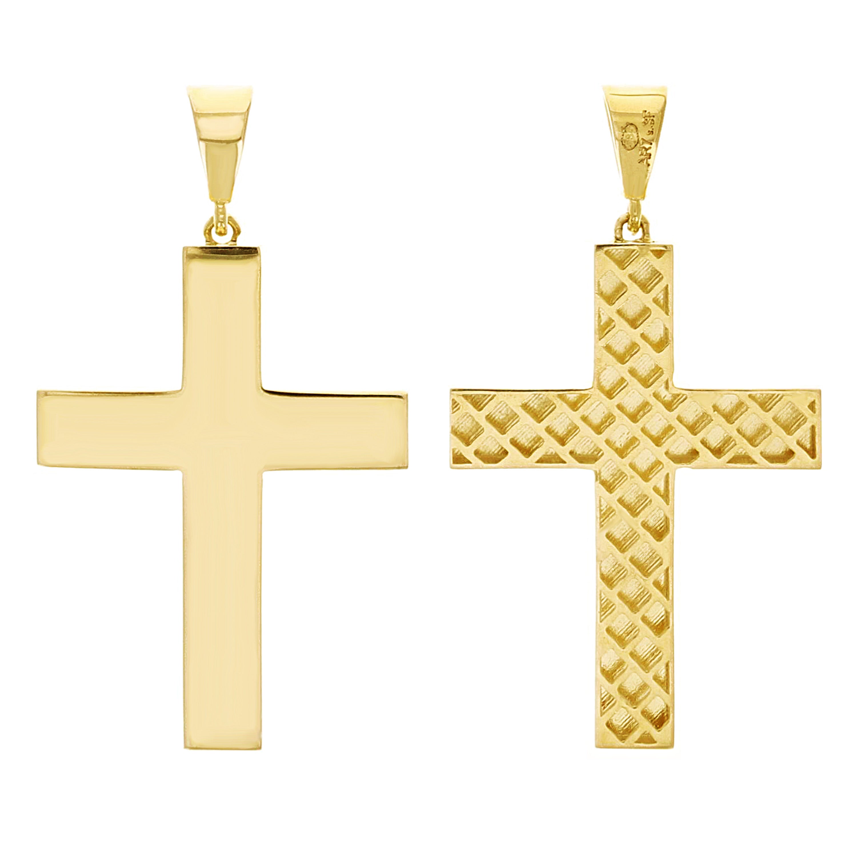 Italian 14k Yellow Gold Hollow 3D Plain Cross Charm Pendant 1.4" 2.2 grams