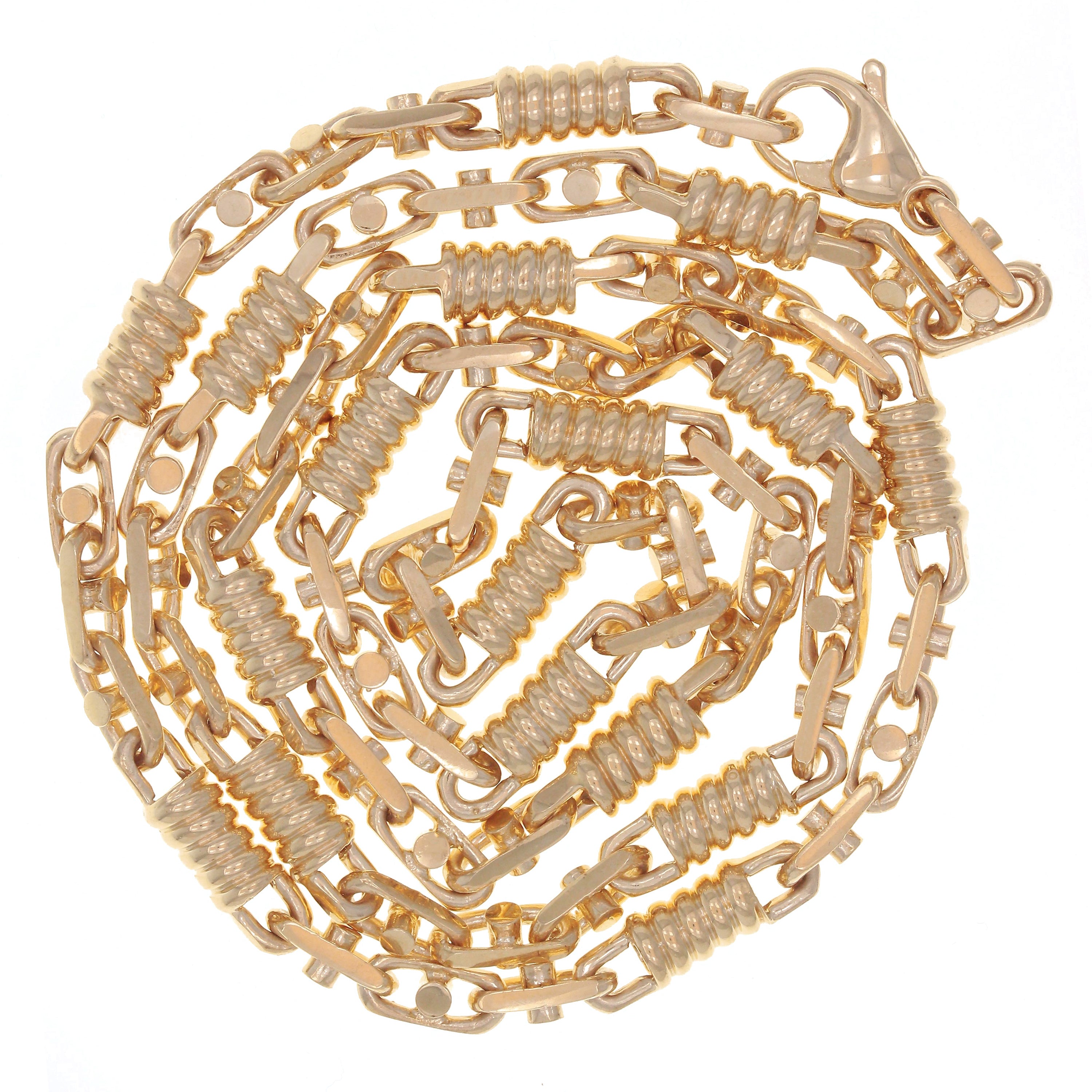 14k Rose Gold Handmade Spring Barrel Link Necklace 26" 7mm 83.5 grams - Rose,26"