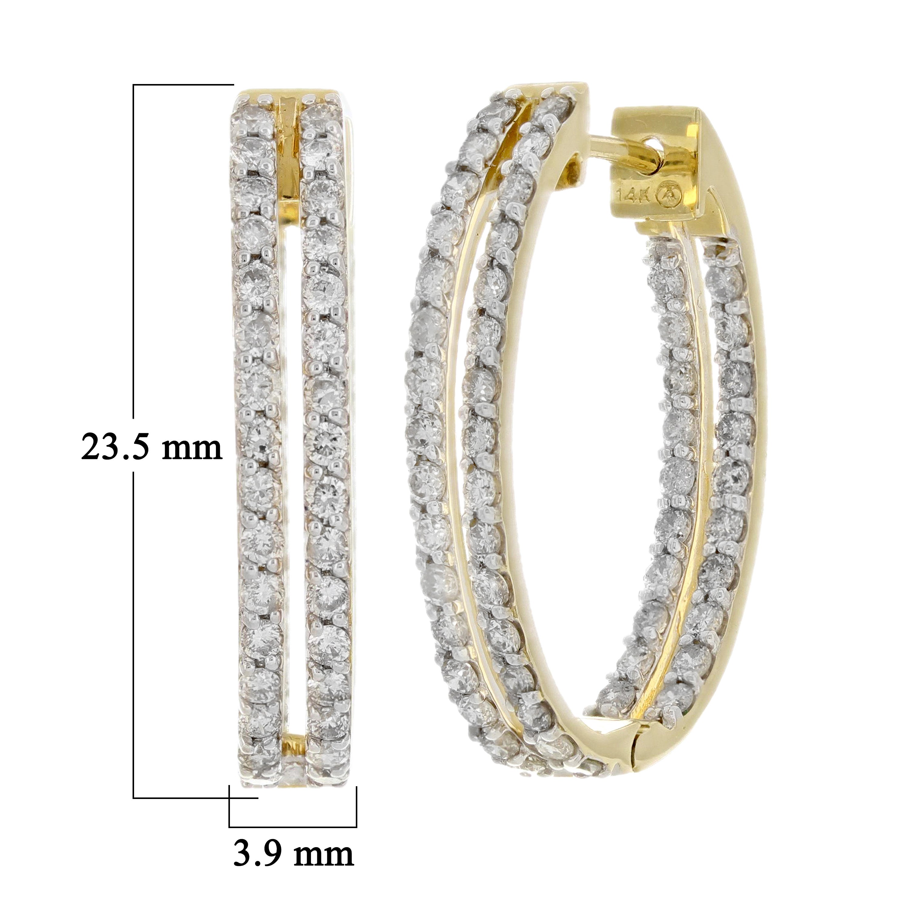 14k Yellow Gold 1ctw Diamond Double Inside Out Oblong Hoop Earrings