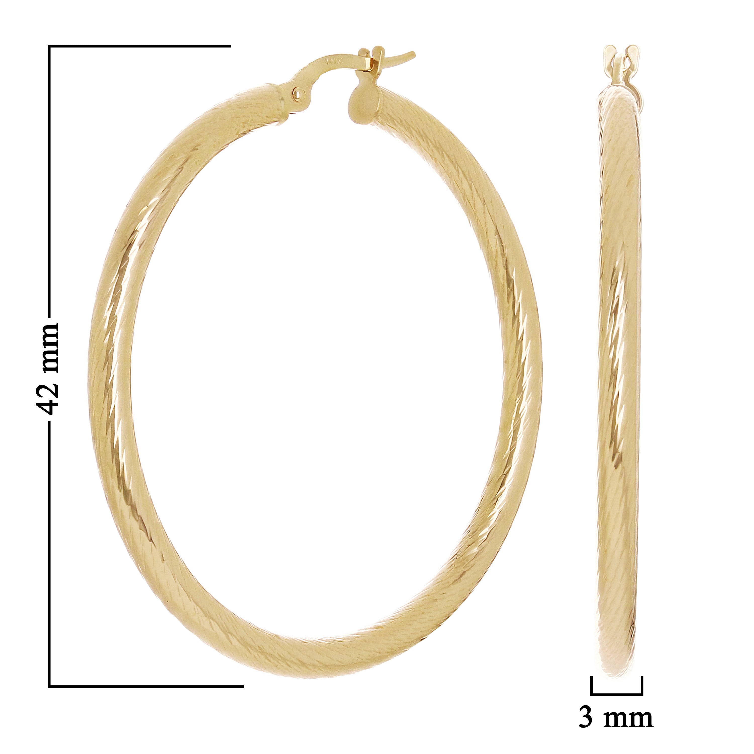 Italian 14k Yellow Gold Twisted Round Hoop Earrings 1.7" 3mm 3.7 grams