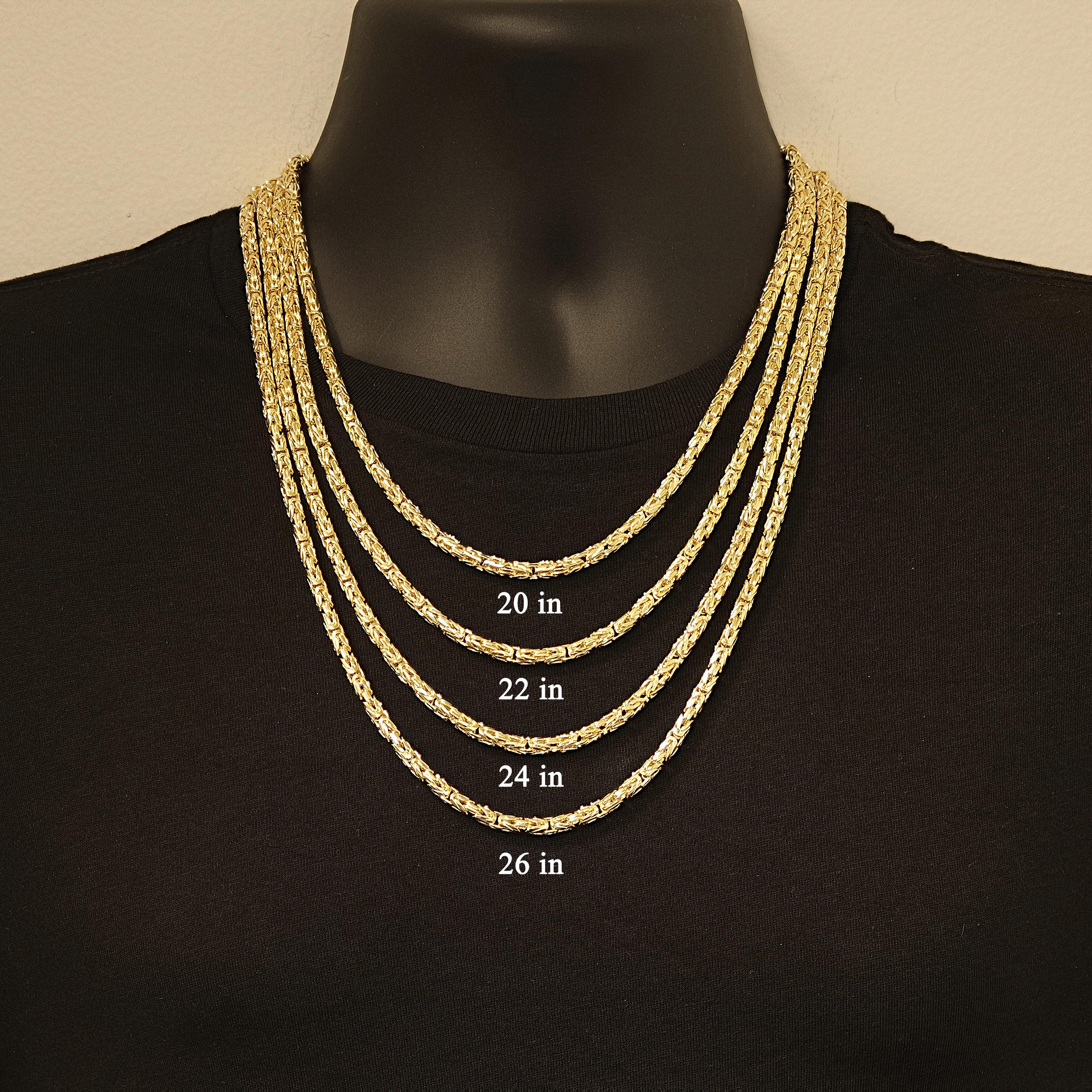 Italian 14k Yellow Gold Solid Round Byzantine Chain Necklace 22" 4.3mm 55.3 gram - 22"