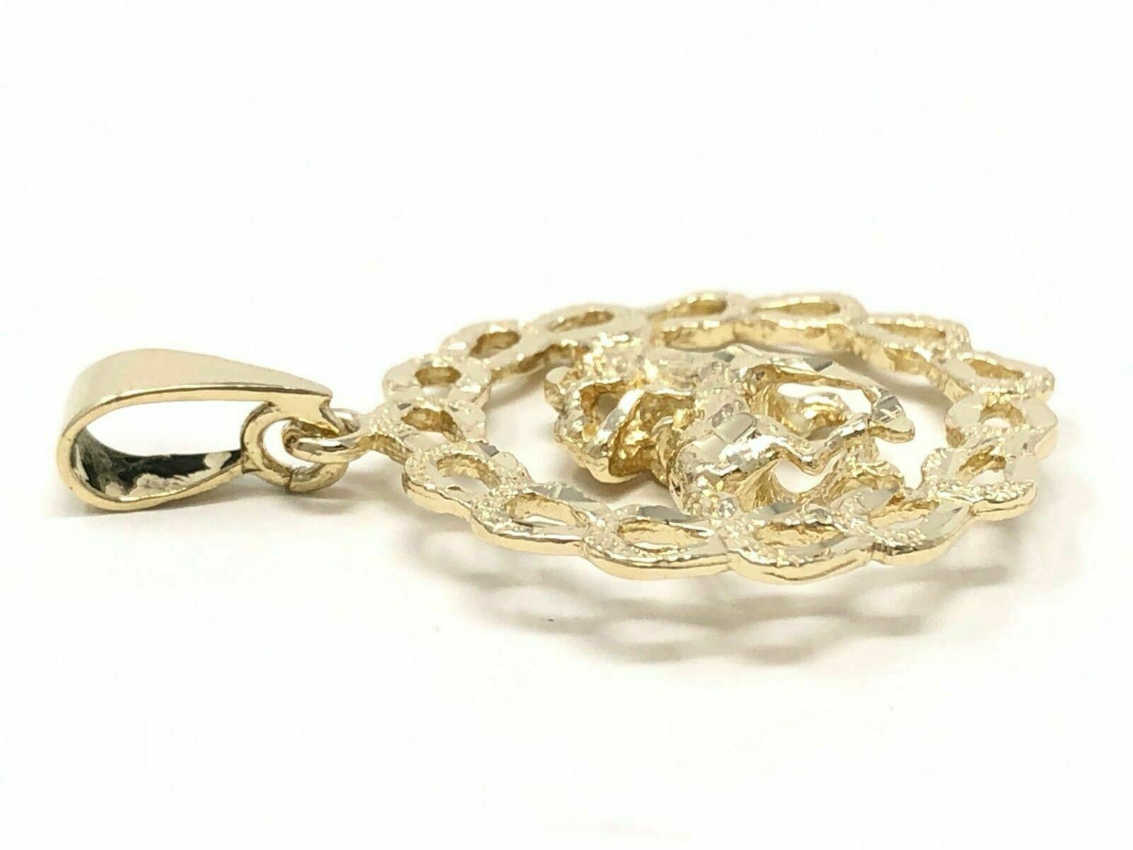 14k Yellow Gold Solid Horse Shoe Racing Horse Charm Round Pendant 5.4 grams