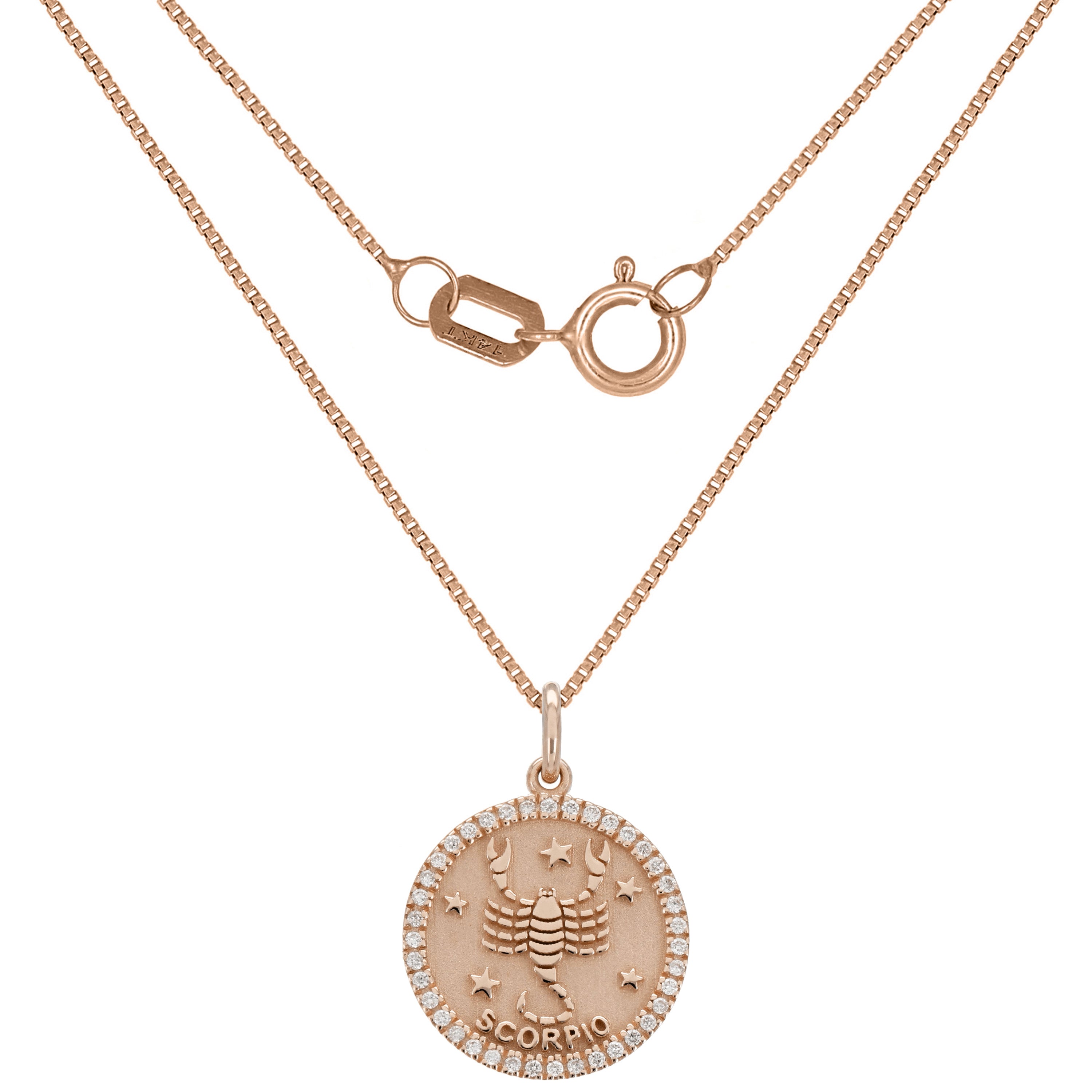 14k Rose Gold  Diamond Zodiac Sign Scorpio Pendant Necklace 18" - Scorpio,Rose