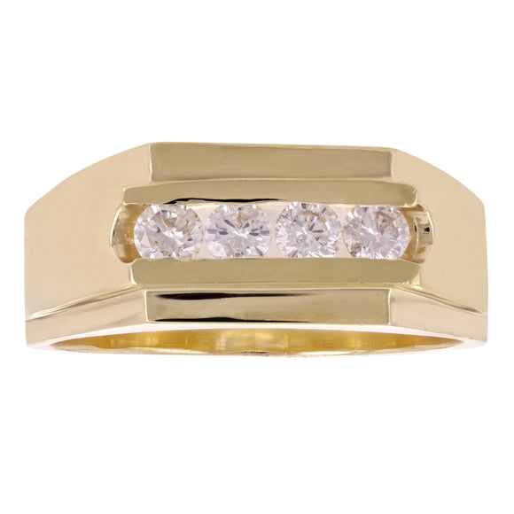 Men's 14k Yellow Gold 0.50ctw Diamond 4-Stone Square Top Grooved Wedding Band