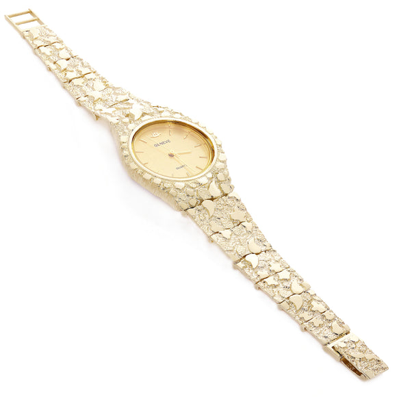 14k Yellow Gold Nugget Link Geneve Wrist Watch Adjustable 8-8.5