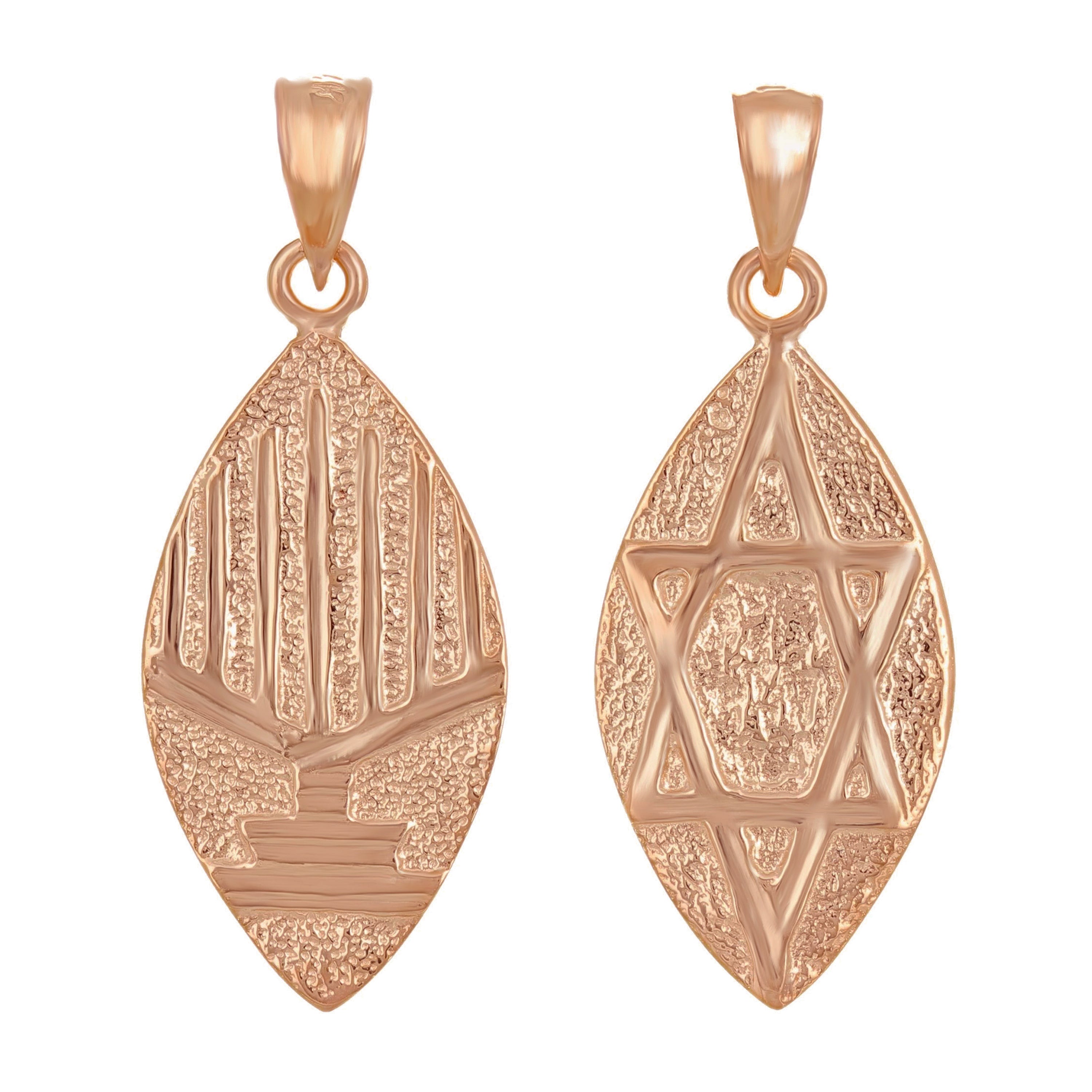 14k Rose Gold REVERSIBLE Jewish Menorah Hanukkah Candle & Star of David Pendant - Rose