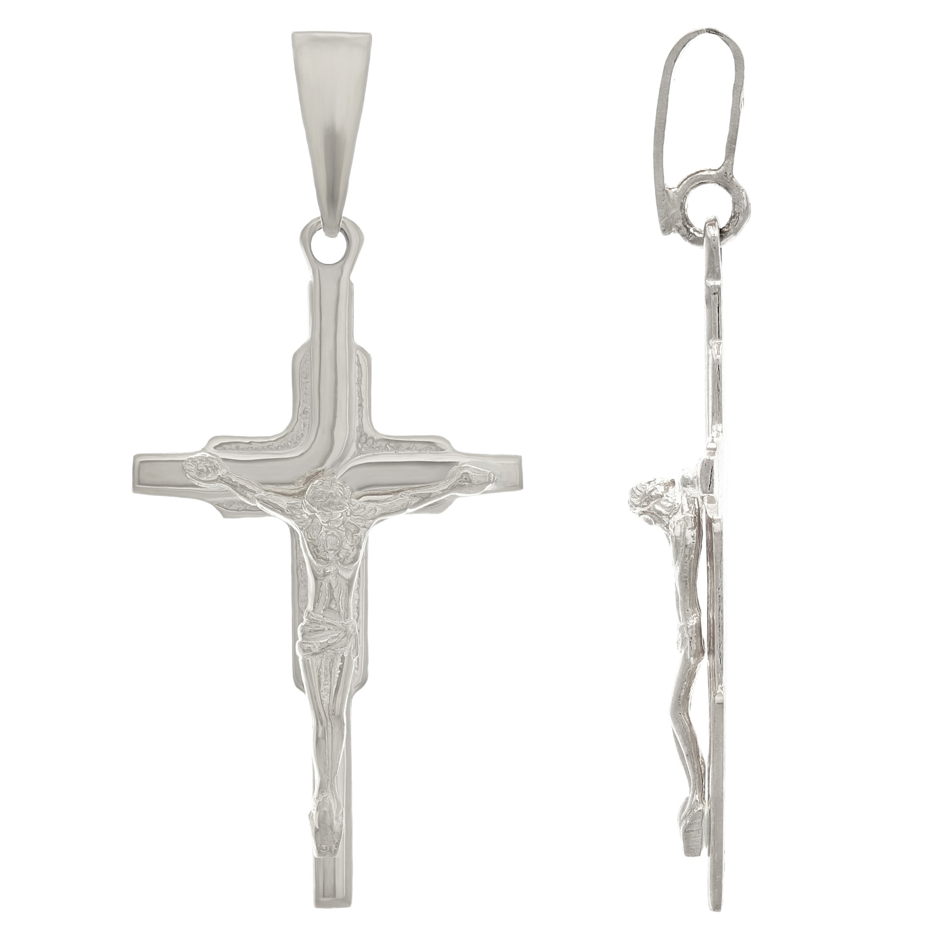 14k White Gold Religious Cross Jesus Crucifix Cross Charm Pendant 2.6 grams - White
