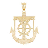 14k Yellow Gold Jesus Christ  Cross Anchor Ship Mariners Pendant 2.1" 6.3 grams