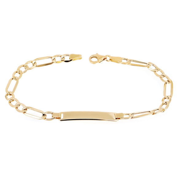 Italian 14k Yellow Gold Engravable Figaro Baby Kids ID Bracelet 5mm 7