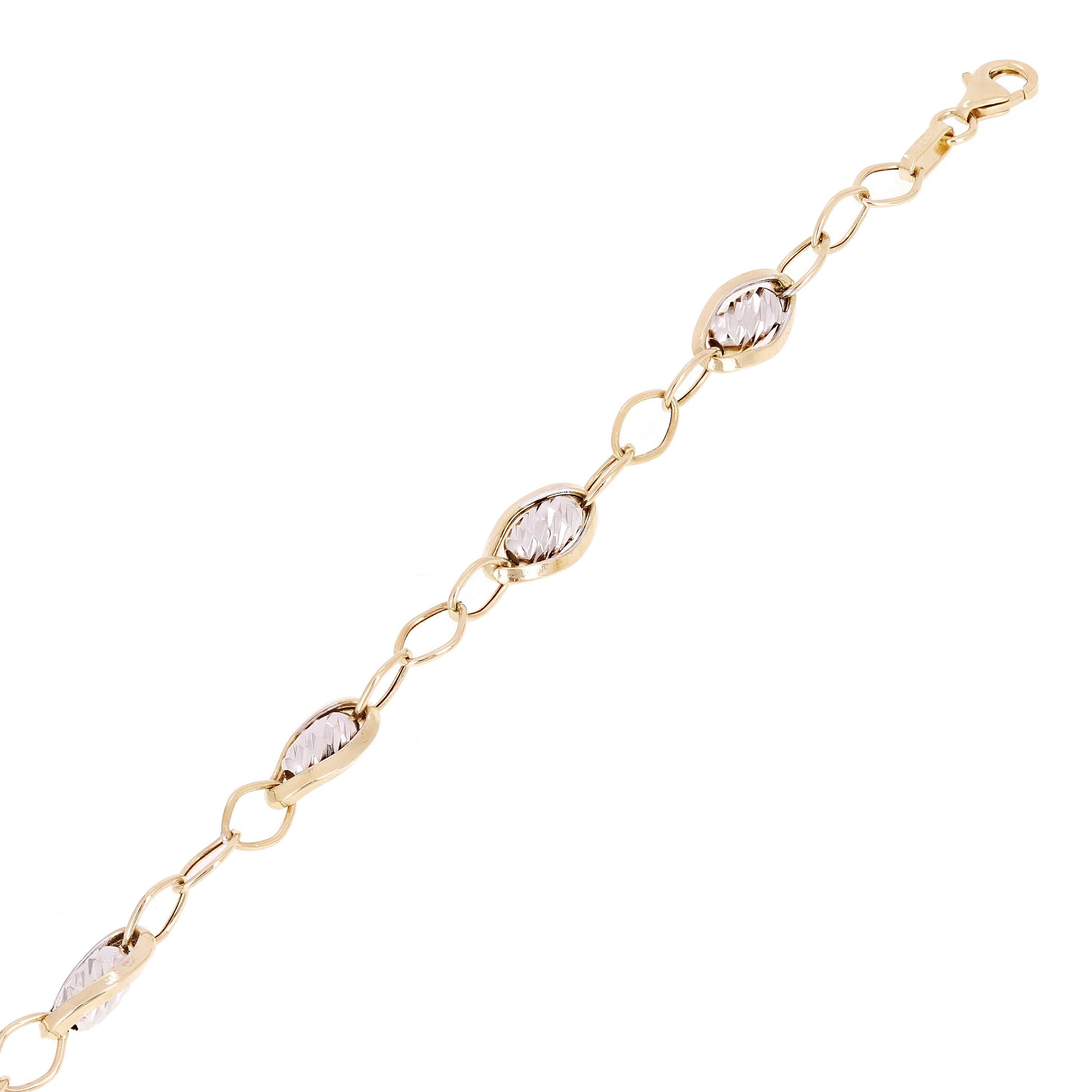 Italian 14k Two-Tone Gold Multiple Oval Links Fancy Bracelet 7.5" 3 grams