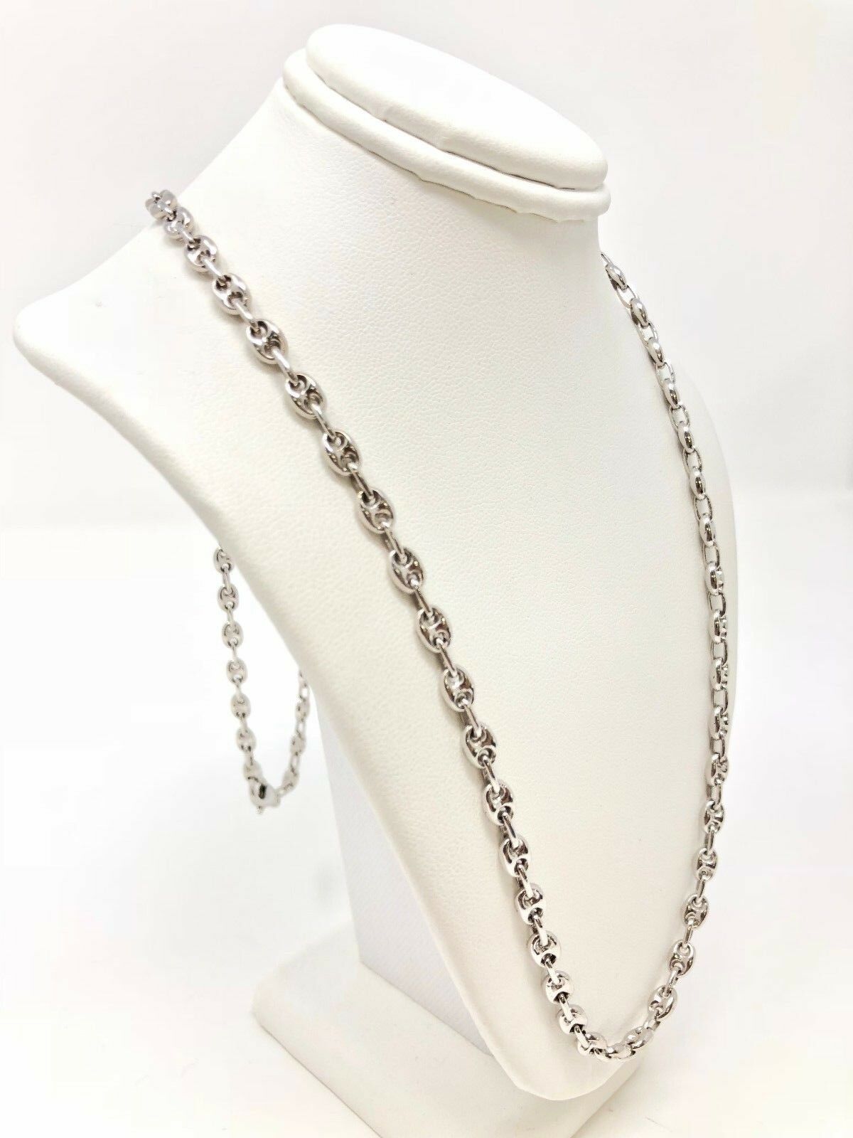 14k White Gold Solid Mariner Link Chain Necklace 24" 4.9mm 37 grams - White,24"