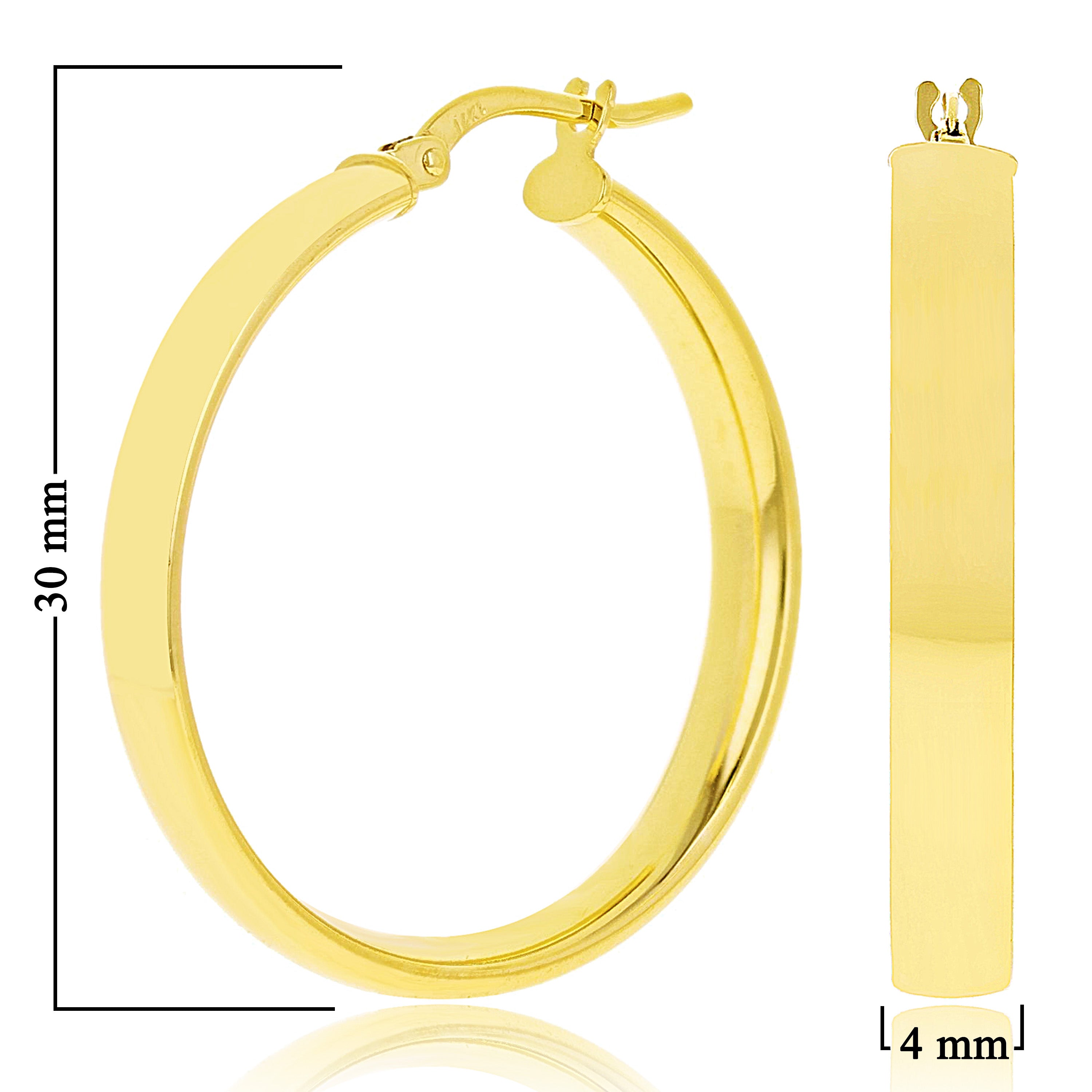 Italian 14k Yellow Gold Rounded Flat Tube Small Hollow Hoop Earrings 1.2" 2.5 grams - Yellow 2.5 grams