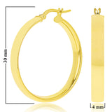 Italian 14k Yellow Gold Rounded Flat Tube Small Hollow Hoop Earrings 1.2" 2.5 grams - Yellow 2.5 grams