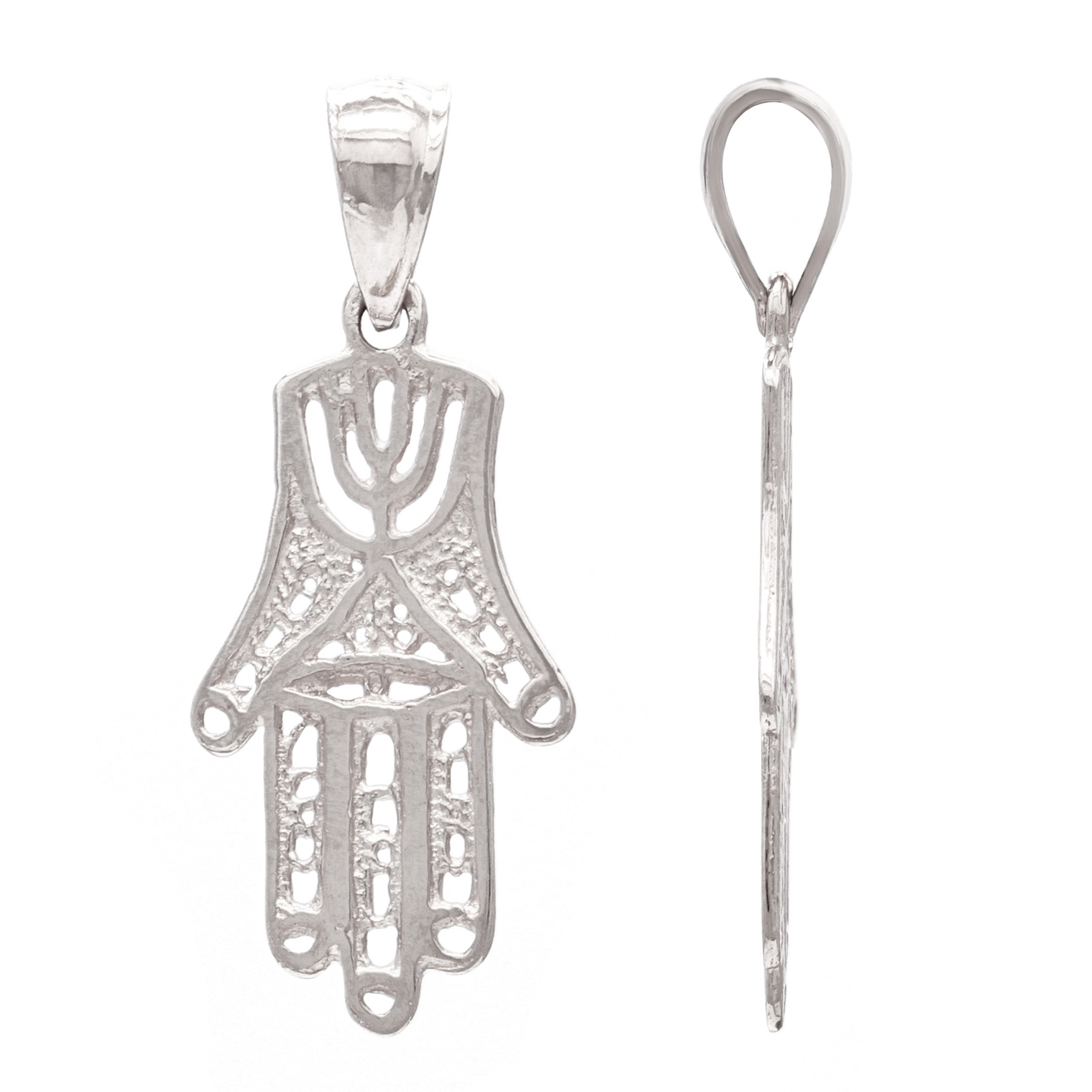 14k White Gold Hand Of Fatima Hamsa Charm Pendant 1gram - White