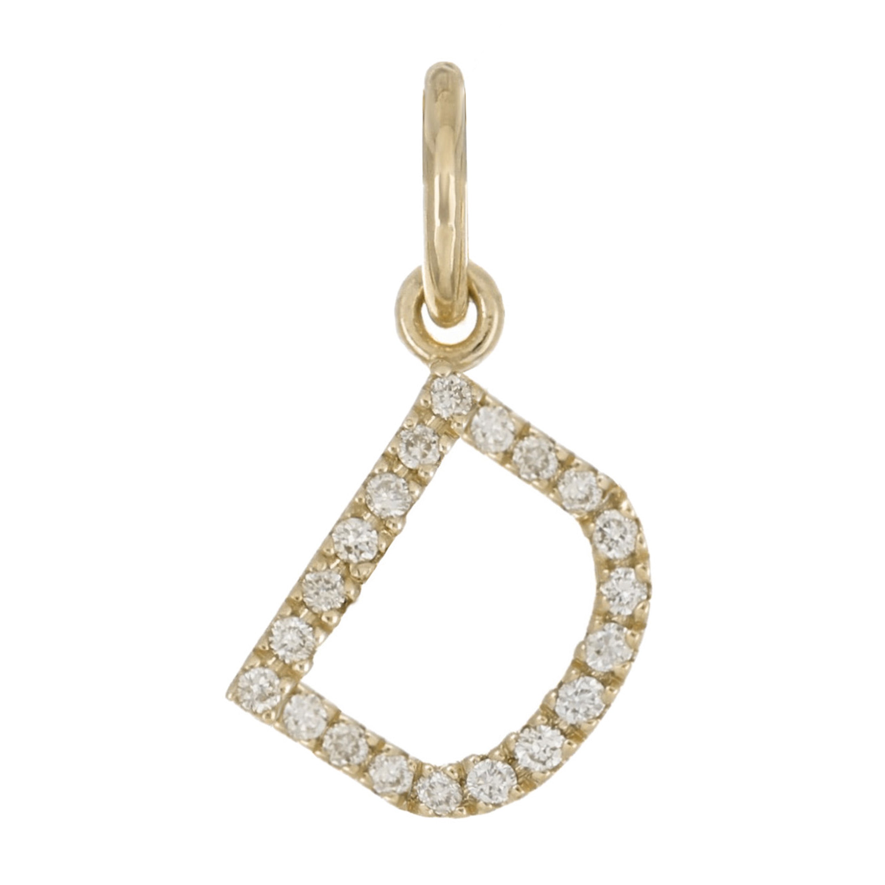 14k Yellow White or Rose Gold Diamond Initial Letter Charm Pendant - Letter D,Yellow