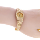 Women's 14k Yellow Gold Nugget Link Bracelet Geneve Wrist Watch with Diamonds 8"