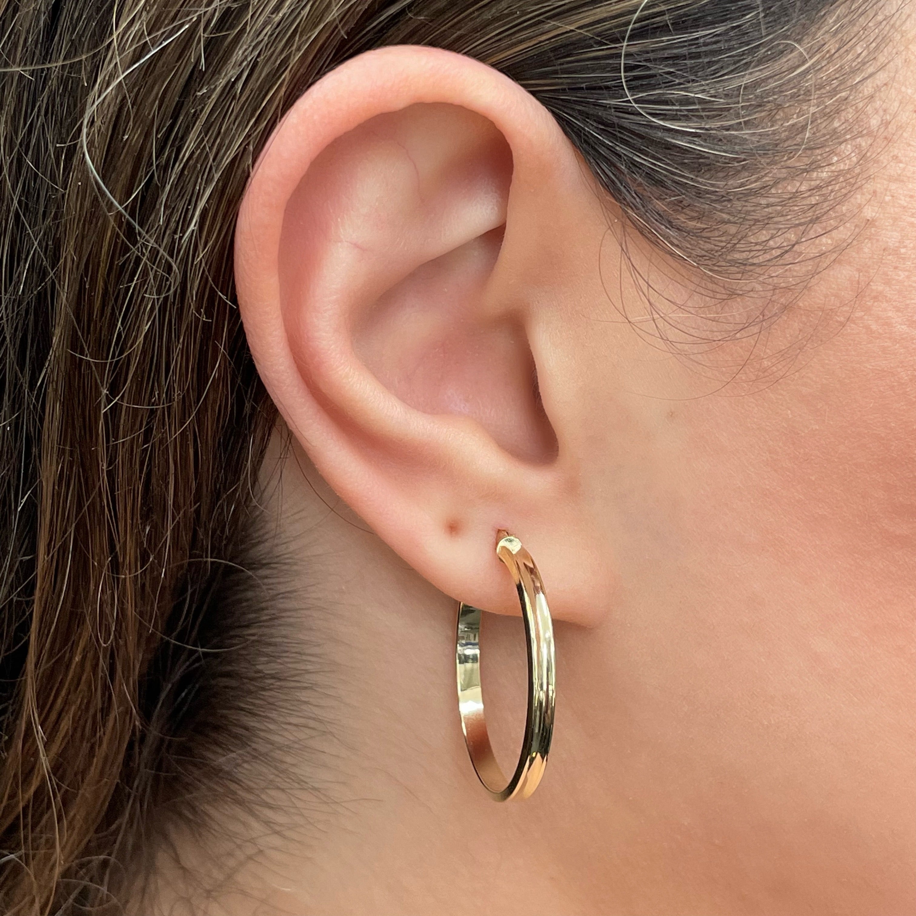 Italian 14k Yellow Gold Polished Concave Medium Hollow Hoop Earrings 1.2"