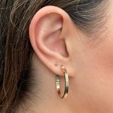 Italian 14k Yellow Gold Polished Concave Medium Hollow Hoop Earrings 1.2"