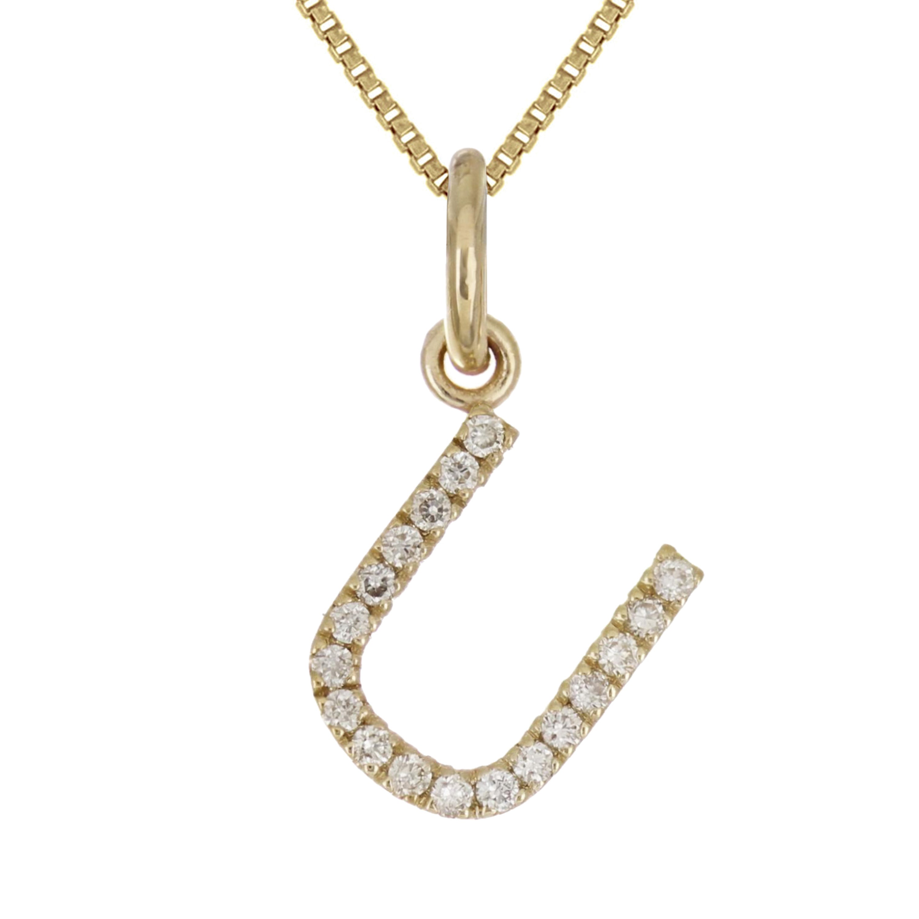 14k Yellow Gold Diamond Initial Letter U Charm Pendant Necklace 18" - Letter U,Yellow