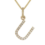 14k Yellow Gold Diamond Initial Letter U Charm Pendant Necklace 18" - Letter U,Yellow
