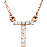 14k Rose Gold Diamond Initial Letter T Alphabet Rolo Pendant Necklace 18" - Letter T,Rose