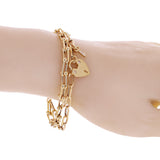 Italian 14k Yellow Gold Double U Shape Hardwear Link Heart&Key Charm Bracelet 8" - 8" 12.2 grams