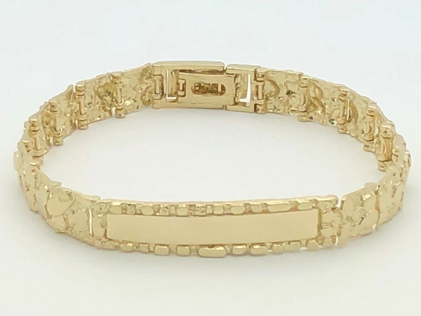 10k Yellow Gold Nugget ID Bracelet Adjustable 8" 9.8mm 22.7 grams