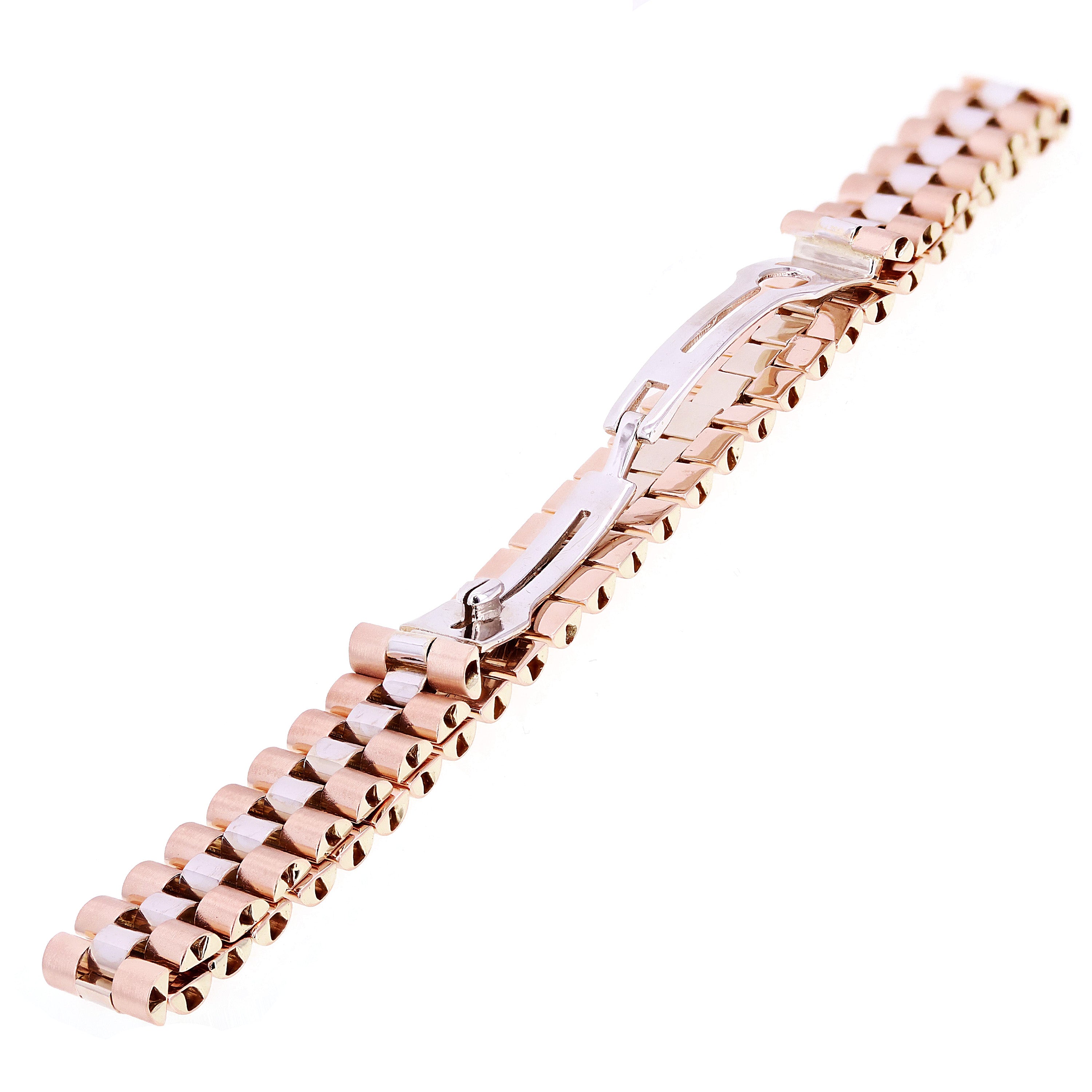Italian Two- Tone 14k White & Rose Gold Watch Link Bracelet 8" 11mm 28.7 grams - White and Rose