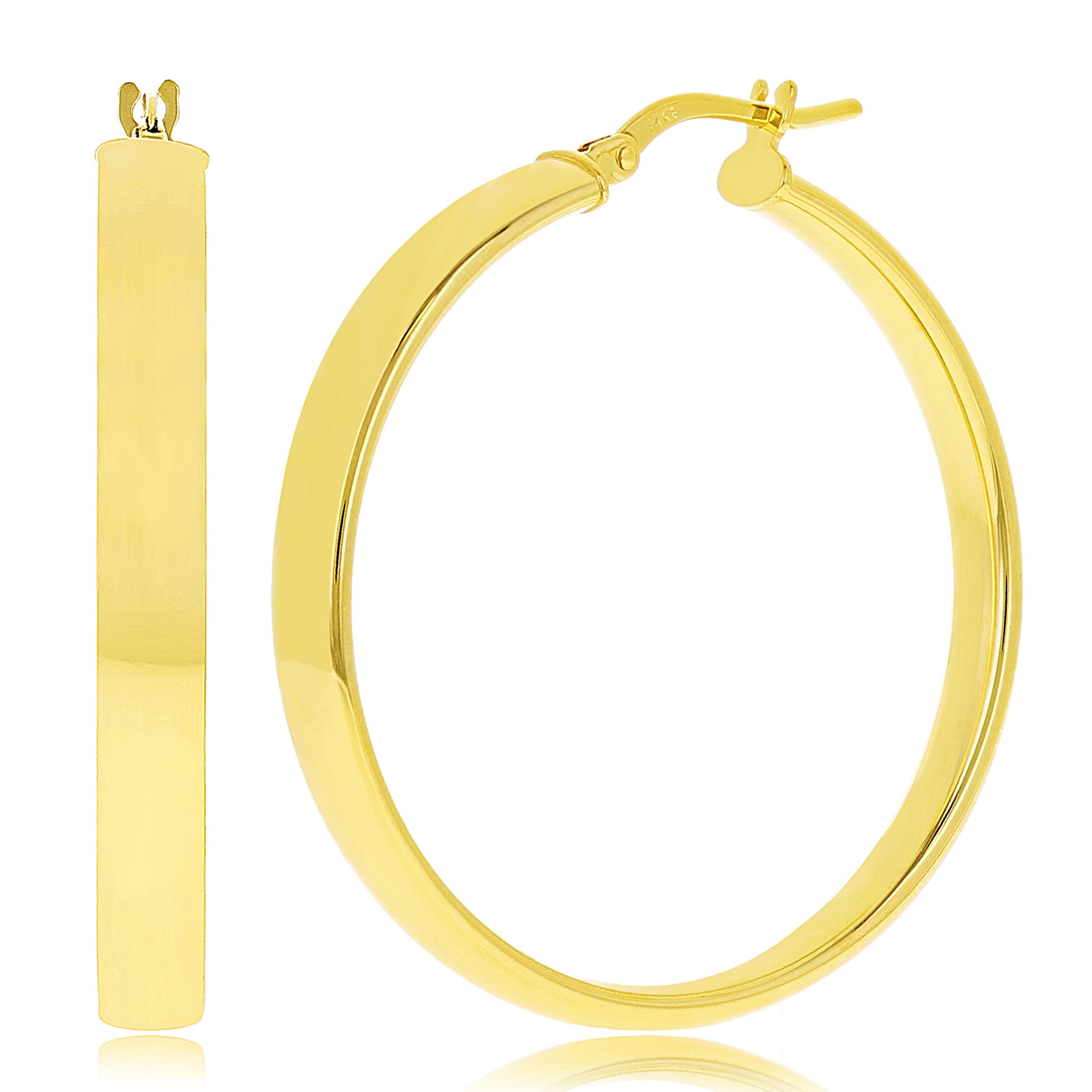 Italian 14k Yellow Gold Rounded Flat Tube Earrings 1.4" 3mm 2.9 grams