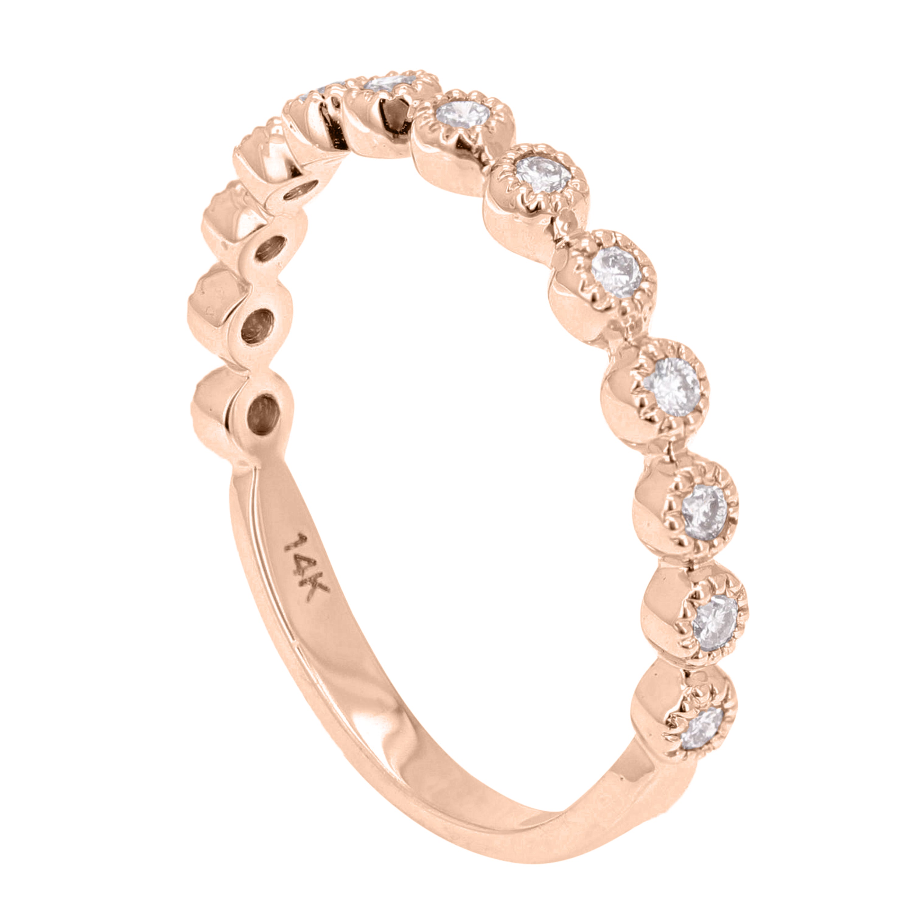 14k Rose Gold 0.20ctw Diamond Bezel Half Eternity Wedding Band Stacking Ring 7 - Rose