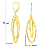 Italian 14k Yellow Gold Double Long Oval Dangle Drop Earrings 2.2" 3.3 grams