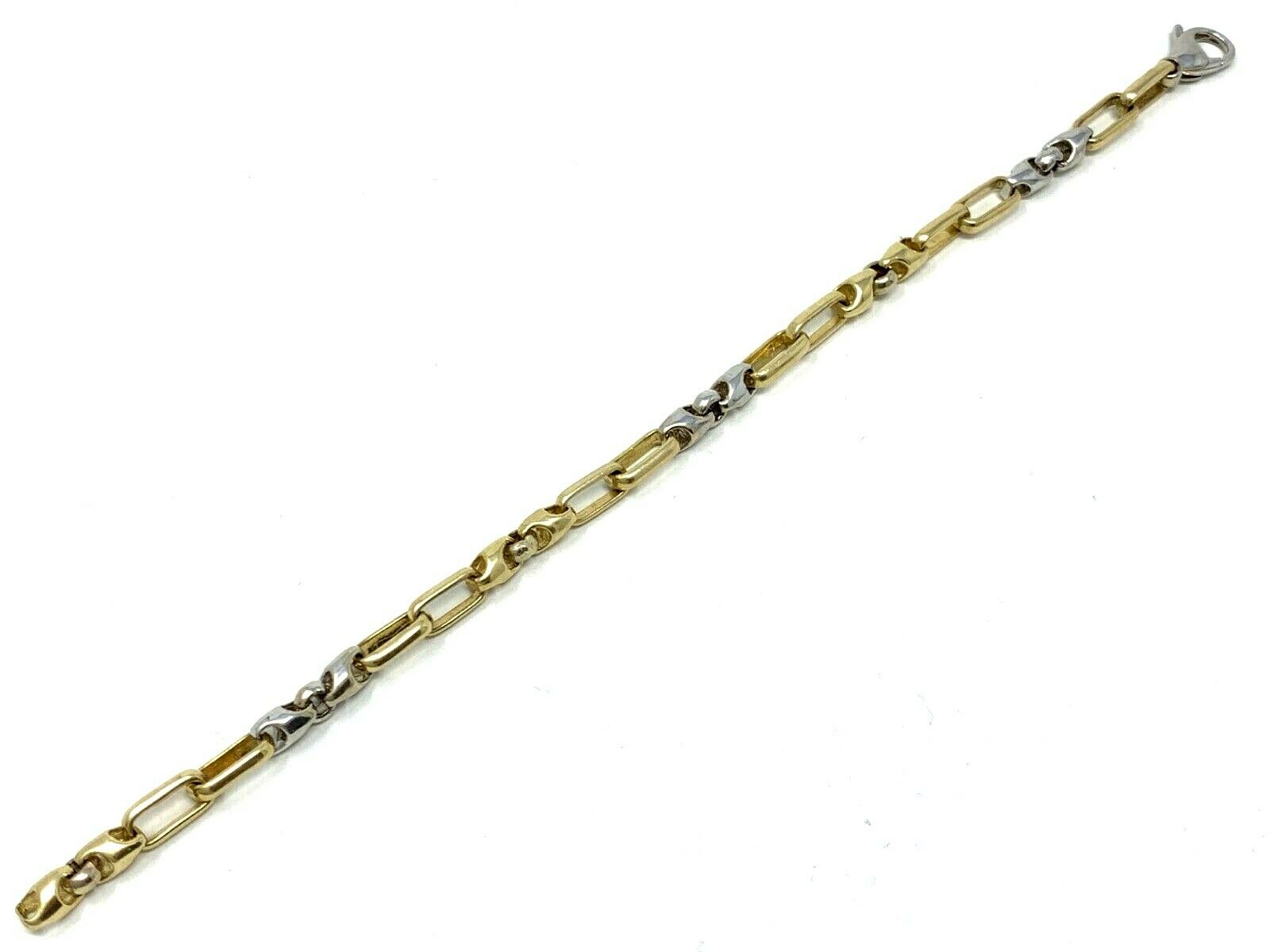 14k Two Tone Gold Handmade Fashion Link Bracelet 7.5" 5.5mm 15.2 grams