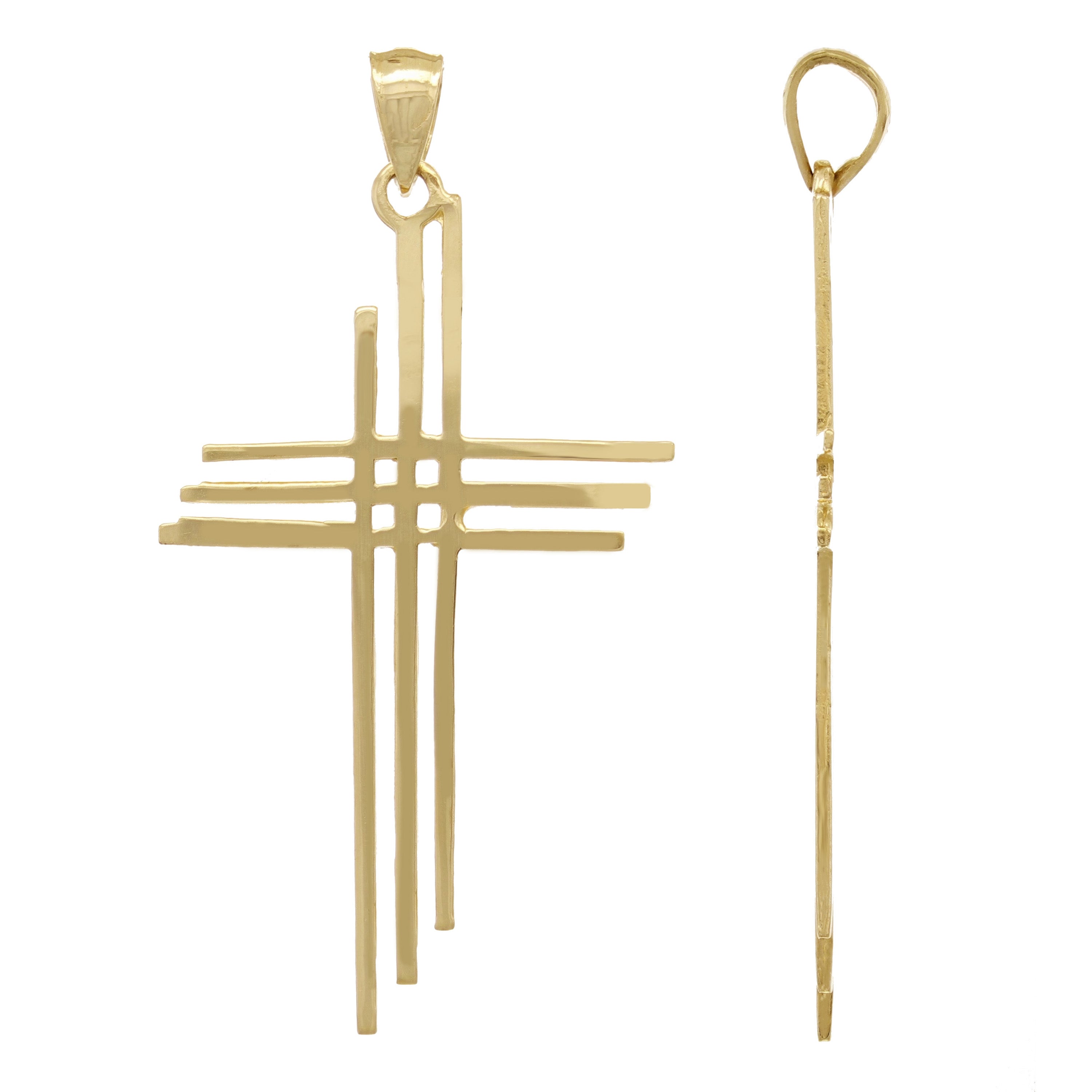 14k Yellow Gold Solid Calvary 3 Cross Religious Charm Pendant 1.75" 1.8 grams - Yellow