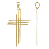 14k Yellow Gold Solid Calvary 3 Cross Religious Charm Pendant 1.75" 1.8 grams - Yellow