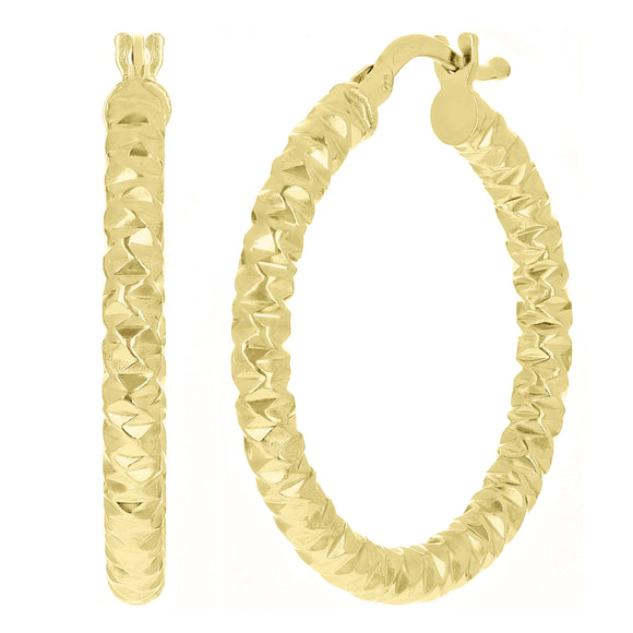 Italian 14k Yellow Gold Round Diamond Cut Hoop Earrings 23mm x 3mm 2.6 grams