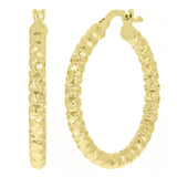 Italian 14k Yellow Gold Round Diamond Cut Hoop Earrings 23mm x 3mm 2.6 grams