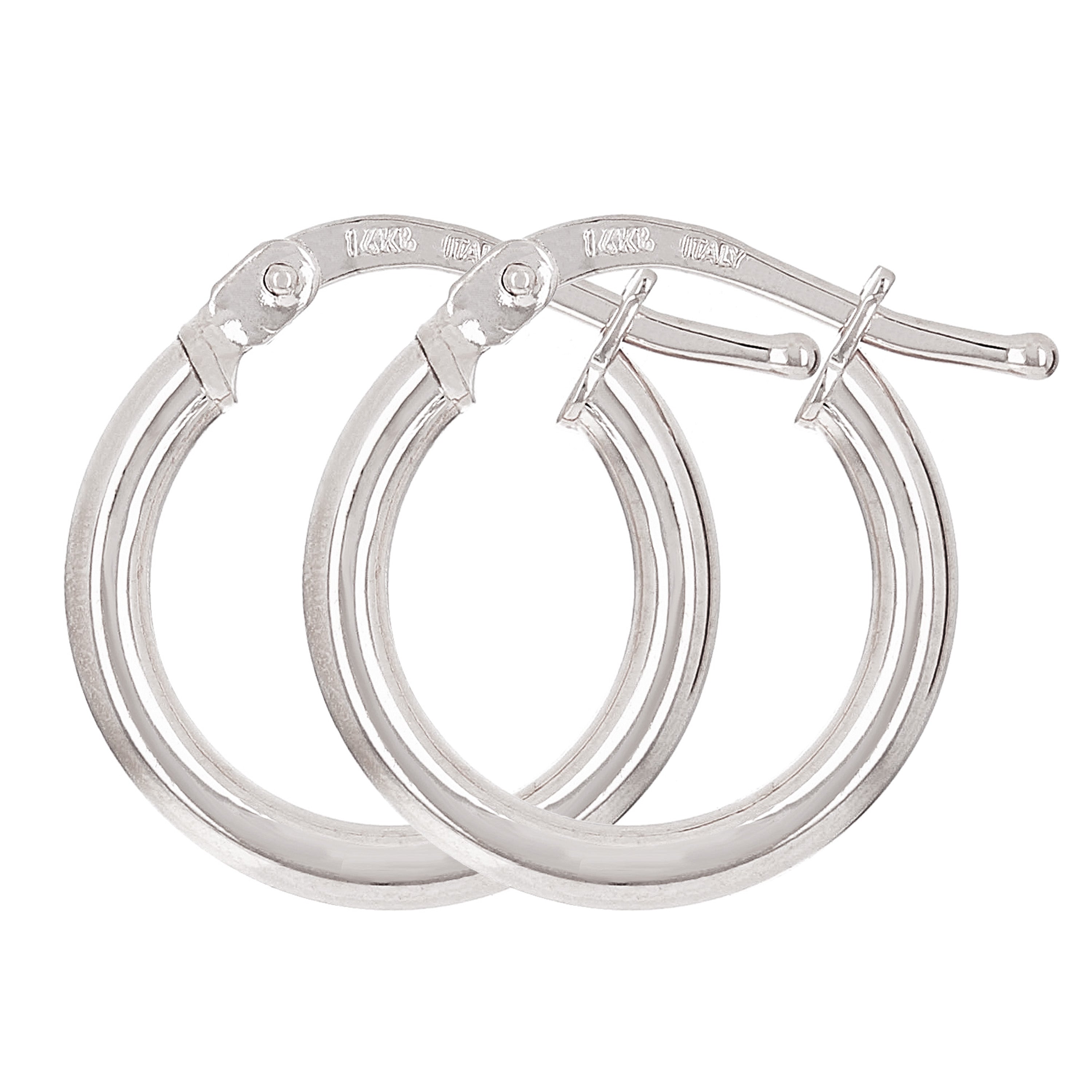 Italian 14k White Gold High Polished Plain Hollow Hoop Earrings 15.4 x 2mm 1gram - White,Size 0.5" 1 grams