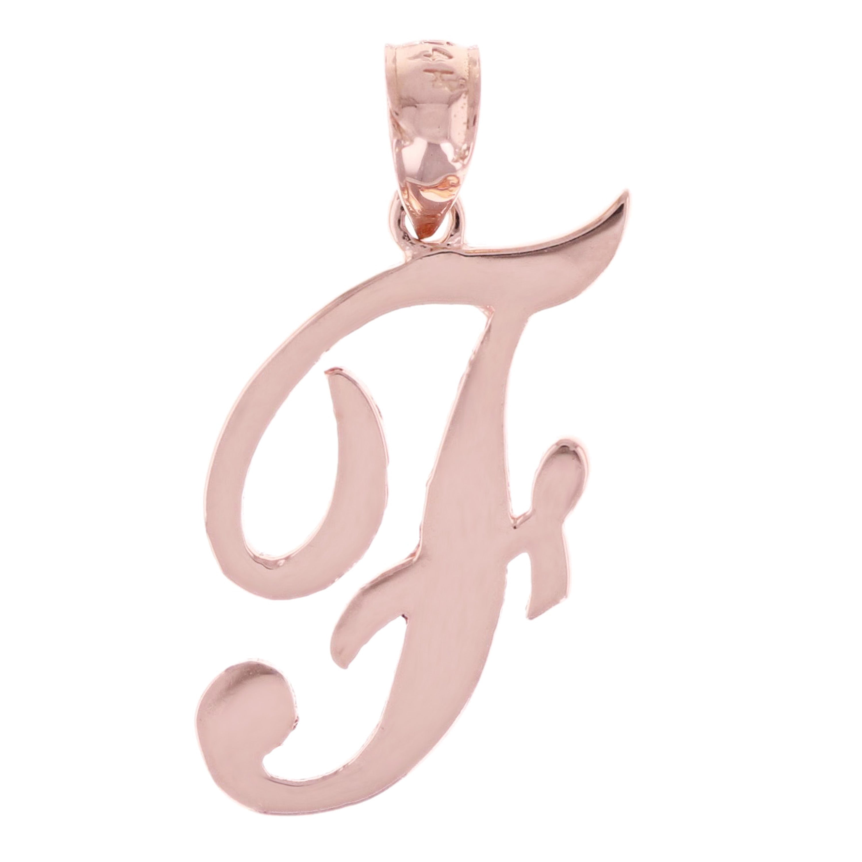 14k Rose Gold Initial Letter F Alphabet Charm Pendant - Letter F,Rose