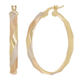 Italian 14k Tri-Color Gold Satin Twisted Hoop Earrings 1.2" 3.5mm 2.4 grams