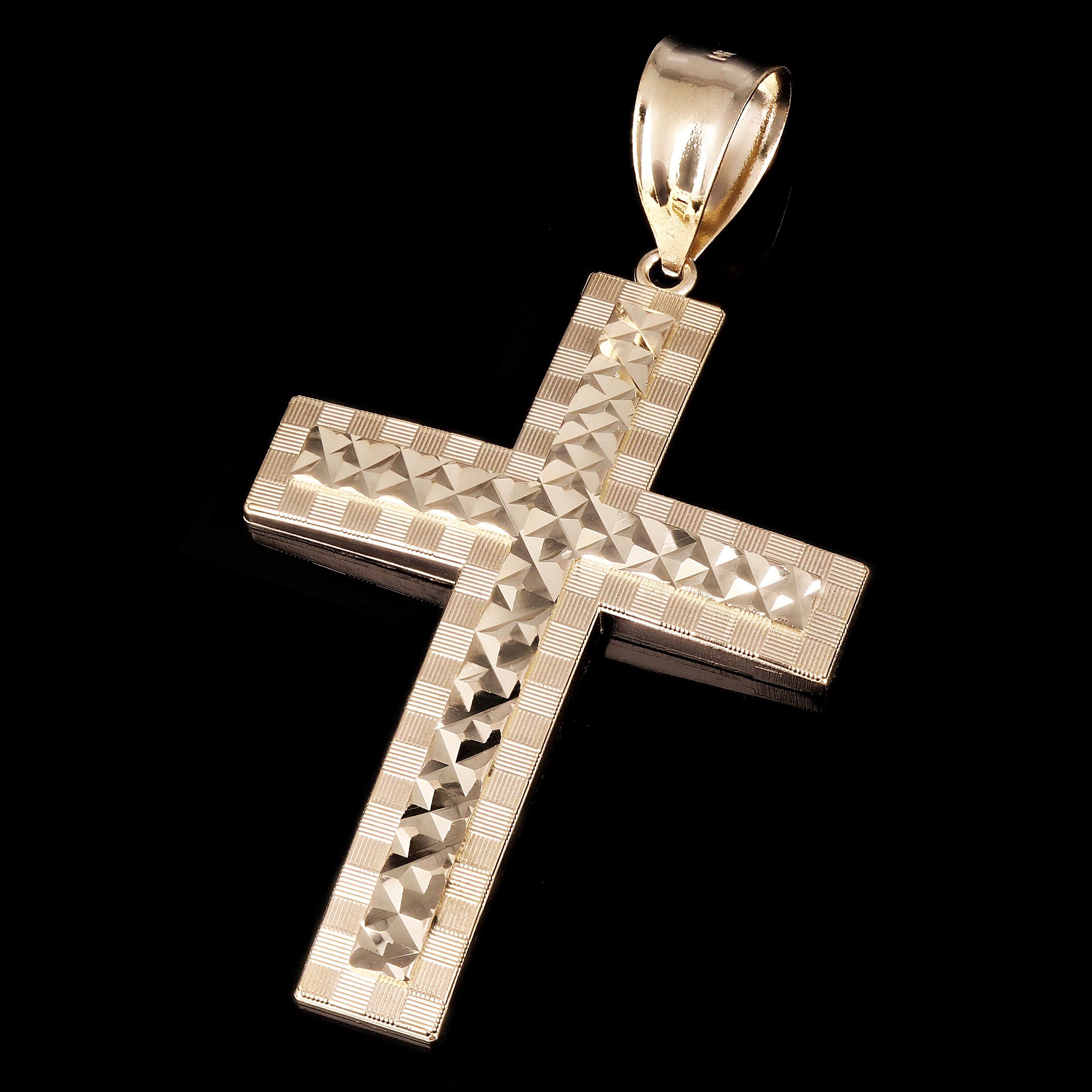 14k Yellow Gold Diamond Cut Cross Pendant 2.5" 10.3 grams