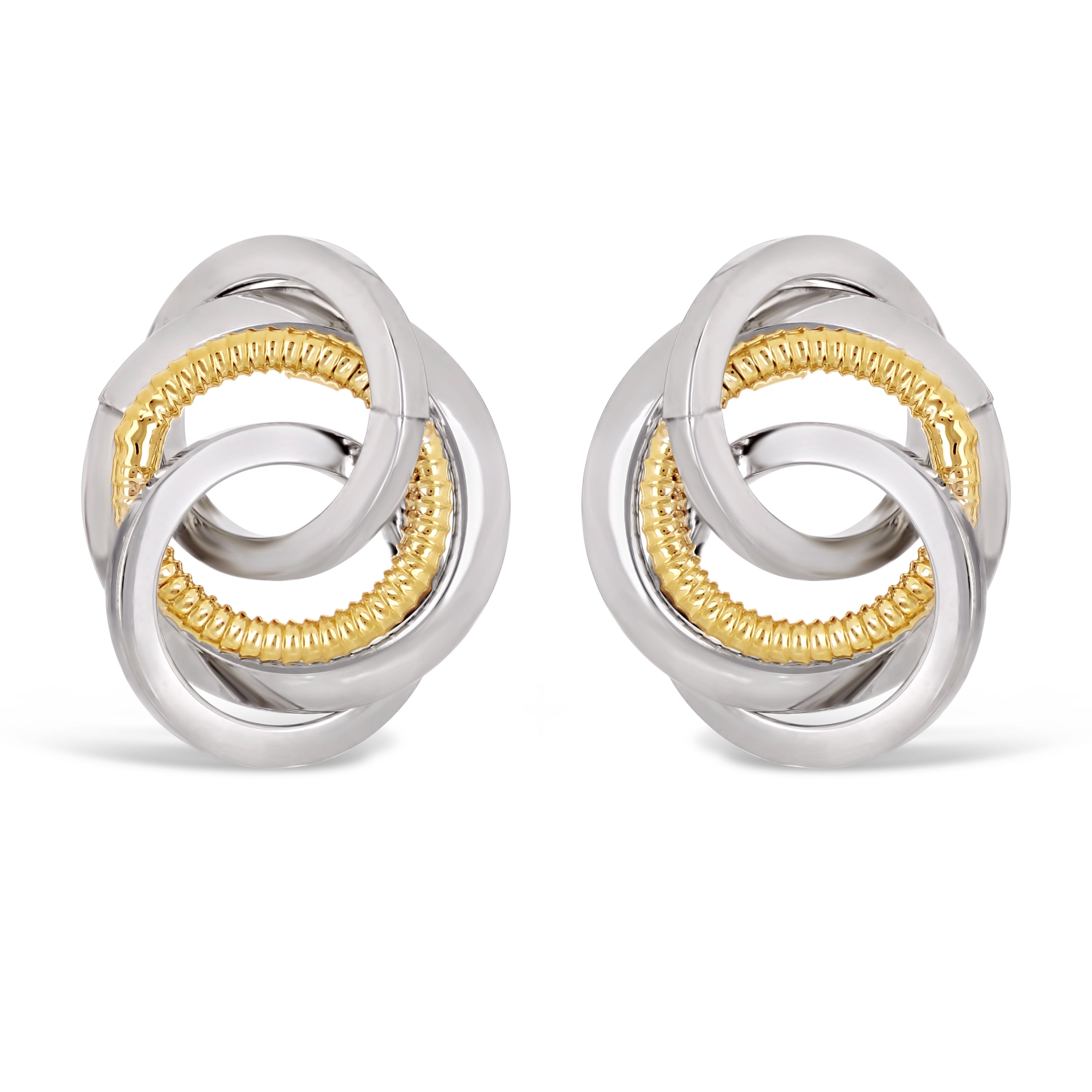 Italian 14k Yellow & White Gold Rope Multiple Eternity Love Knot Stud Earrings - Multiple Eternity Love Knot