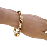 14k Yellow Gold Solid Handmade Rectangle Link Chain Bracelet 7" - 9" 9mm