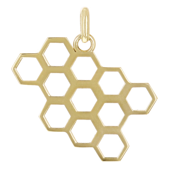 14k Yellow Gold Honeycomb Charm Pendant 27.6mm 2.1 grams