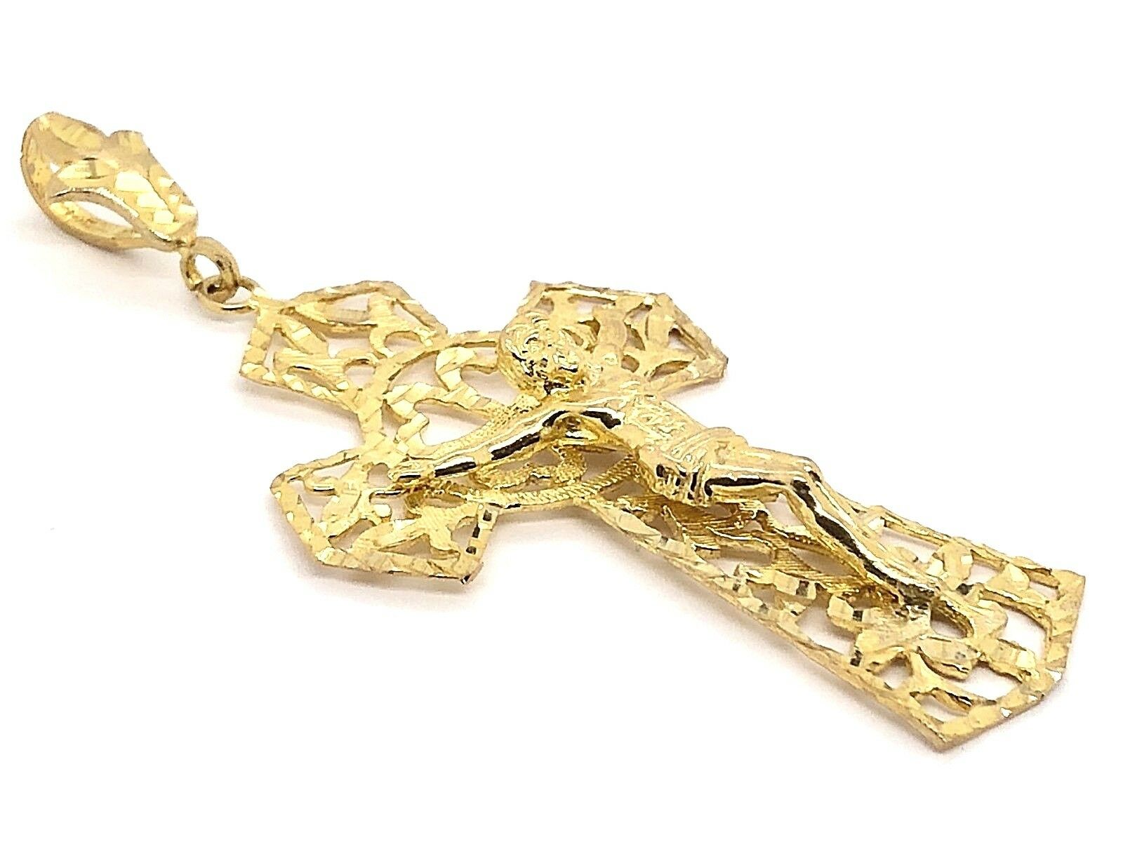 10k Yellow Gold Jesus Christ Filigree Crucifix Cross Pendant 3.3" 3.3" 12 grams