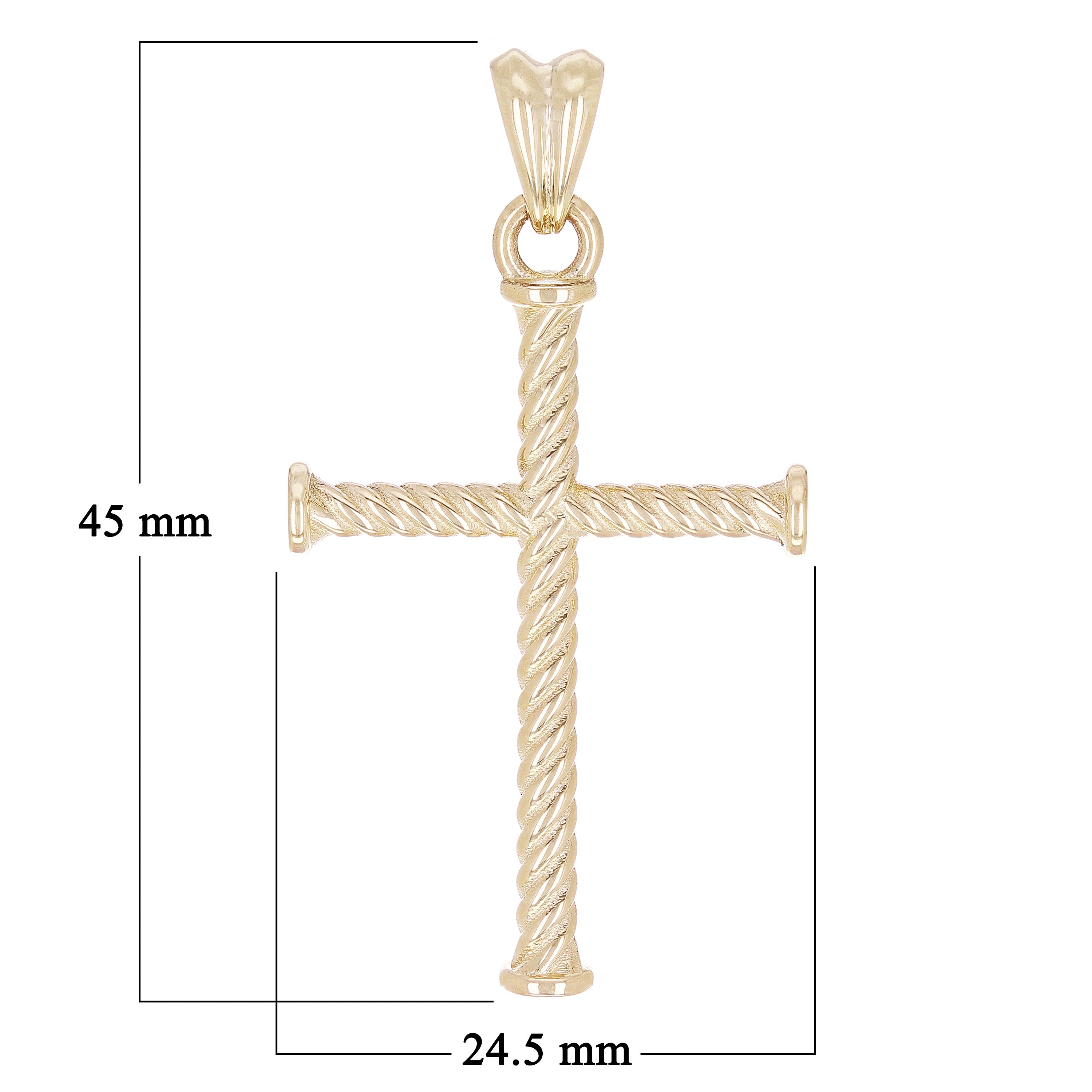 14k Yellow Gold Twisted Rope Cross Religious Charm Pendant 1.7" 5.4 grams