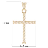 14k Yellow Gold Twisted Rope Cross Religious Charm Pendant 1.7" 5.4 grams