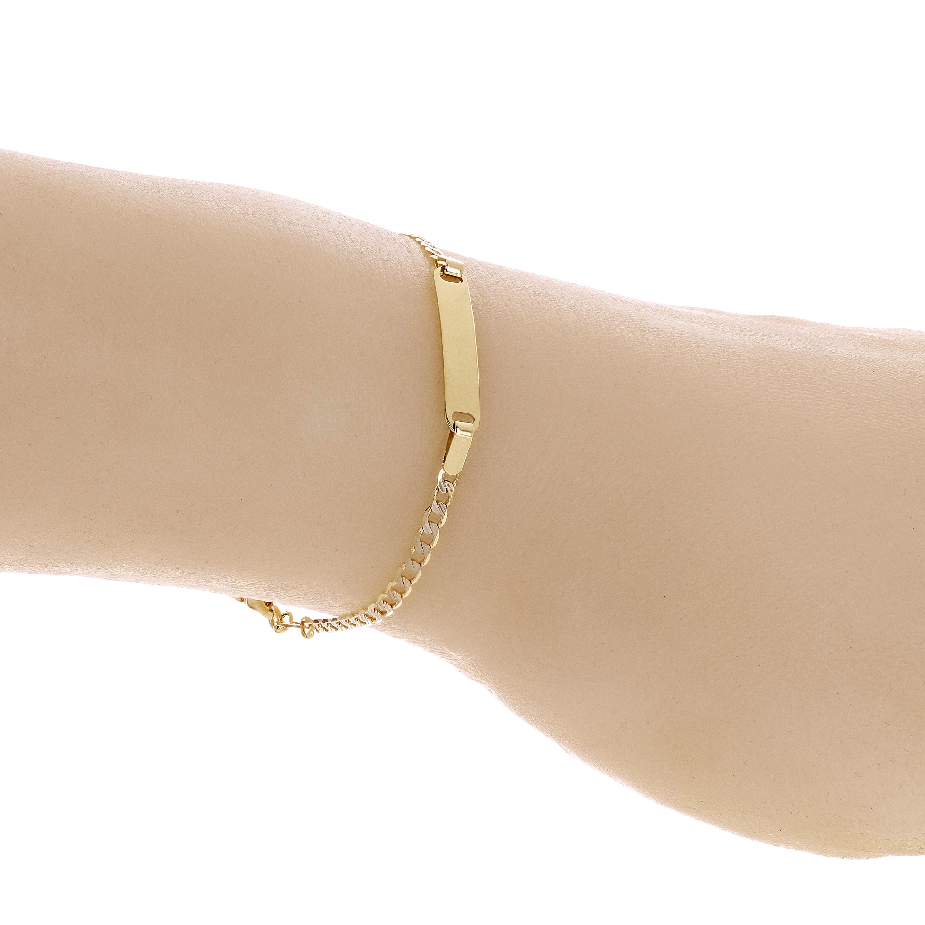 Italian 14k Two Tone Engravable Baby Kids Cuban ID Bracelet 5.5" 4mm 1.8 grams