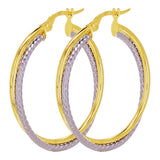 Italian 14k Two-Tone Gold Rope & Plain Entwined Hollow Hoop Earrings 1.2" 1.9 grams