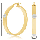 Italian 14k Yellow & White Gold Love Screw Design Small Hollow Hoop Earrings 1" - Style2 Small